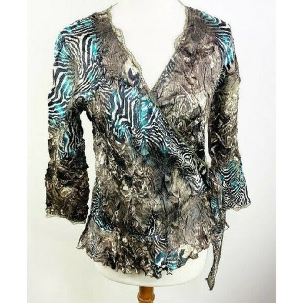Alberto Makali Crinkle Wrap Around Tie Lace Blouse